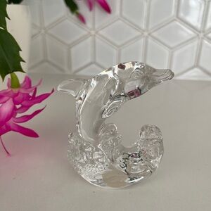 VINTAGE Princess House Rocking Dolphin Waves Clear 24% Lead Crystal Germany